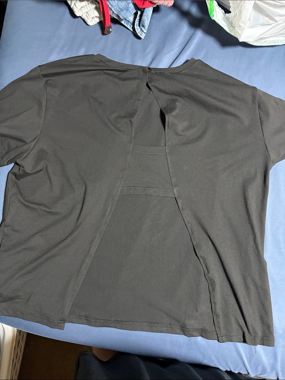 Black womens Short-Sleeve Back-Slit T-Shirt